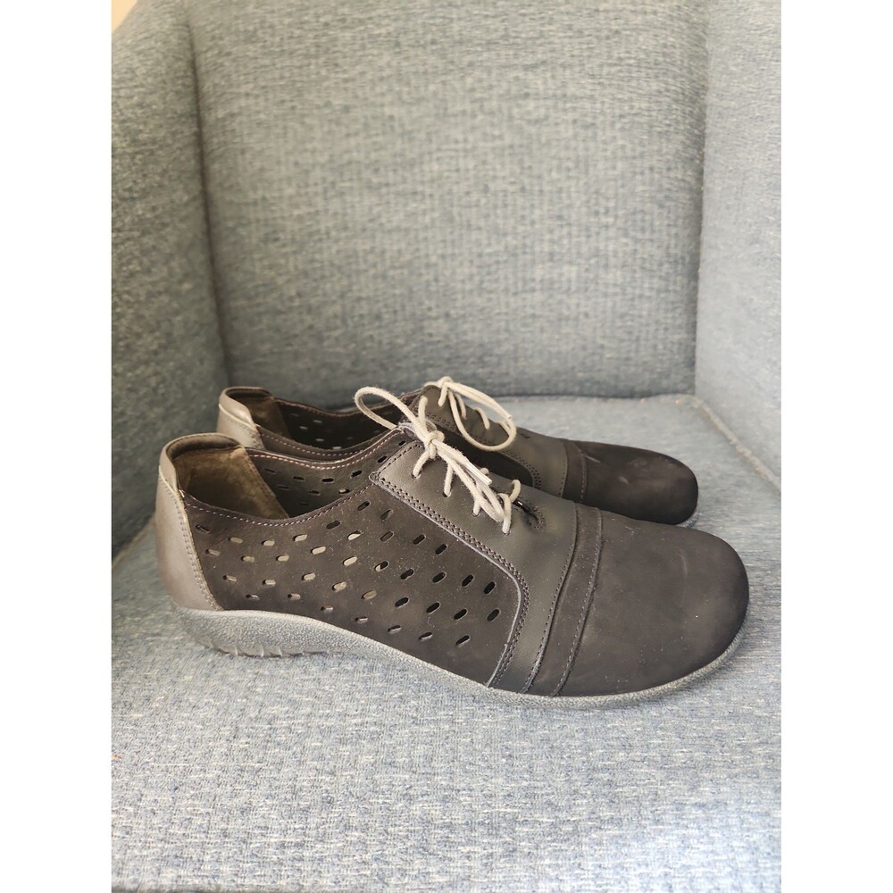 Naot Women's "Lalo" Black & Gray Suede & Leather Lace-Up Shoes Size 41 US 10